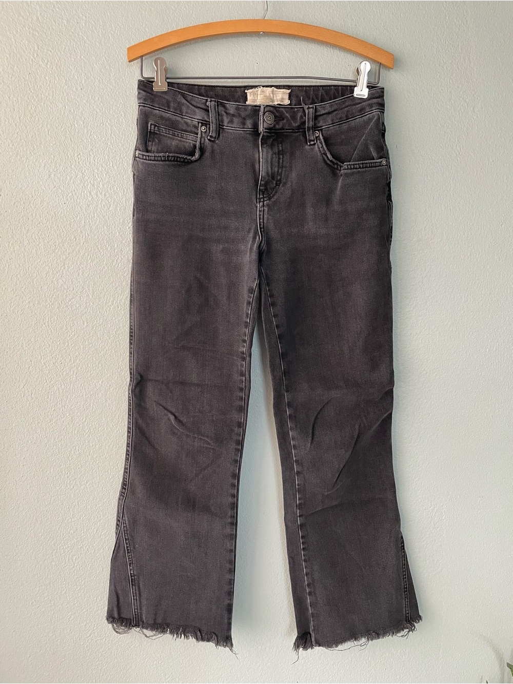🌱5/$25🌱 Free People | Black Charcoal Wash Raw Hem Ankle Flare Jeans